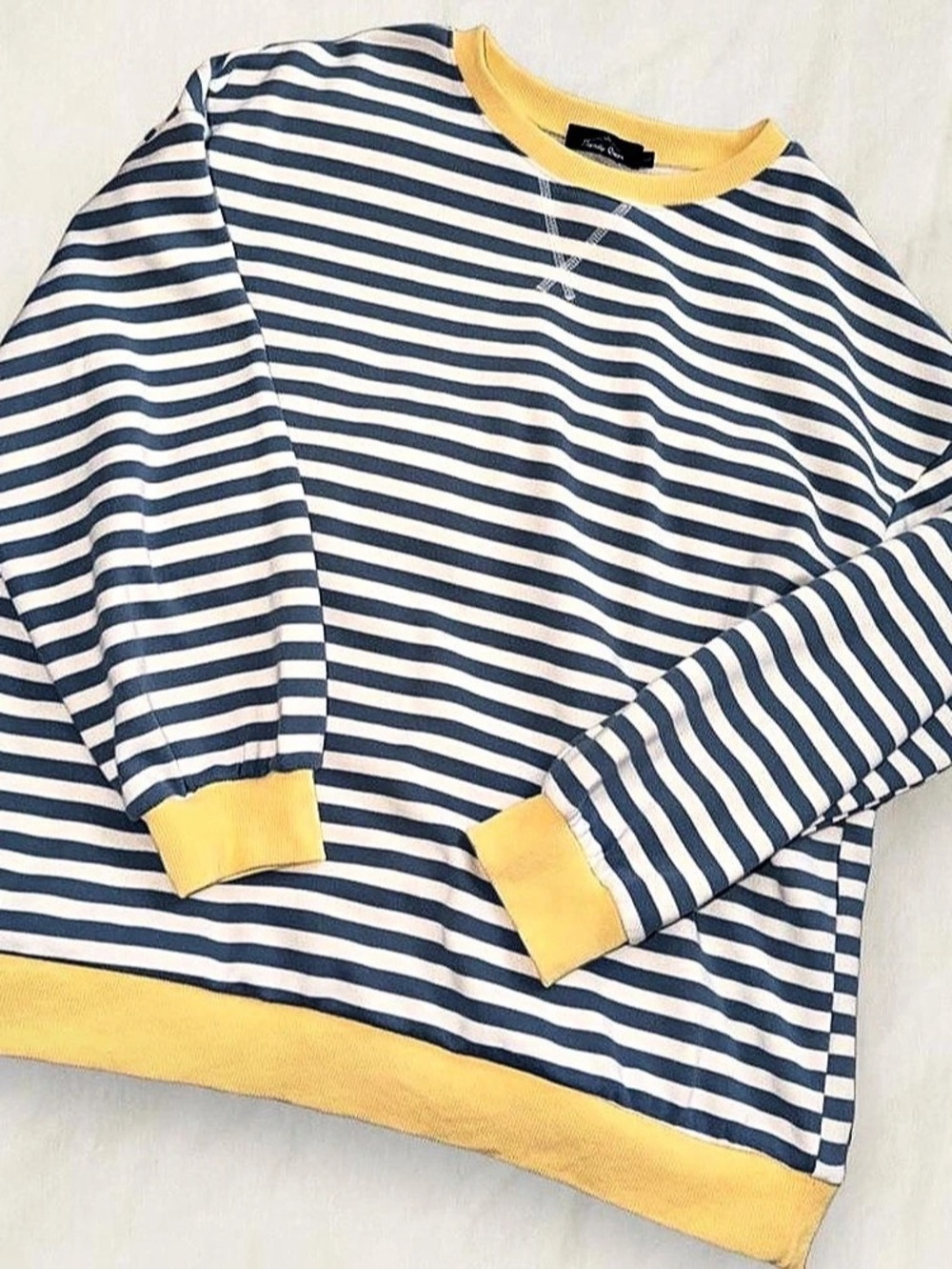 Trendy Queen Oversized Striped Crewneck Sweatshirt Blue & Yellow Large